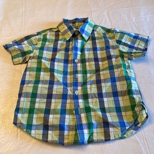 Children’s Place Toddler Blue/Green Plaid Collared Short Sleeve Shirt- Size 4T